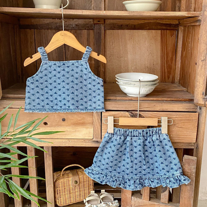 Baby denim suspenders top&short skirt 2pcs set