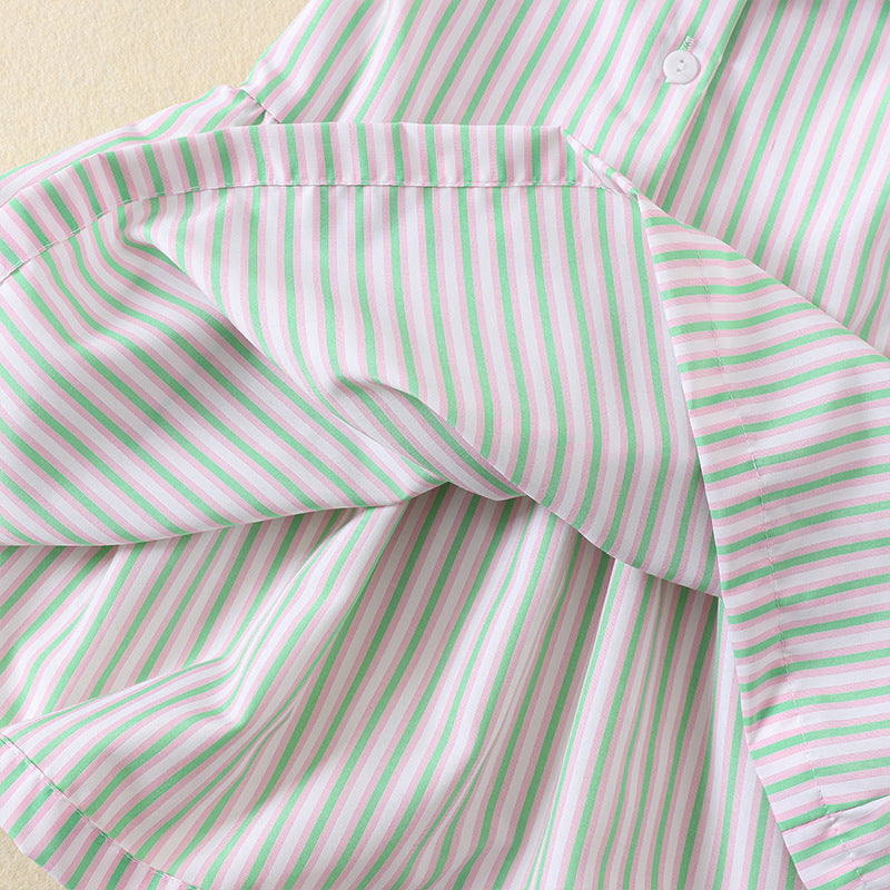 Pink&Green Striped smocked dress with Hot Air Balloon Embroidery