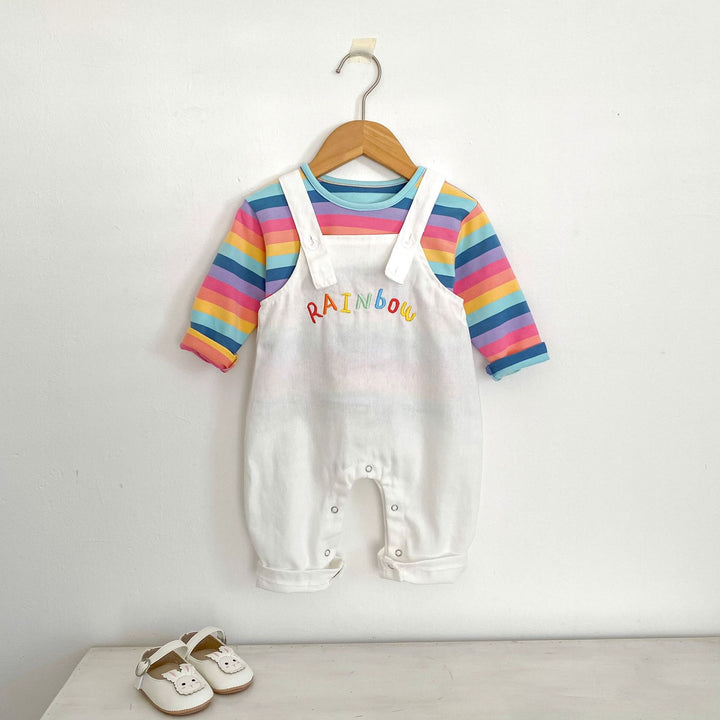 Rainbow baby overalls &striped long-sleeved top 2pcs set