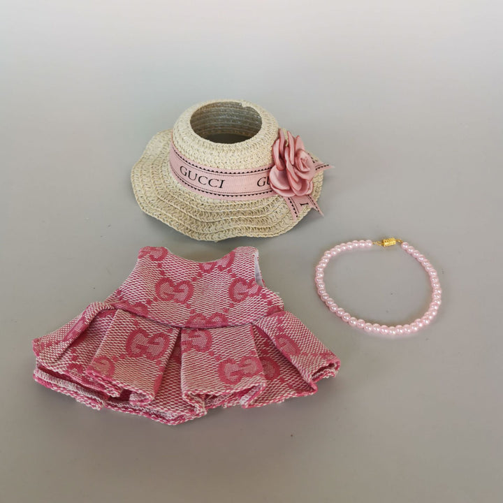 Labubu designer dress&hat set dolls clothes