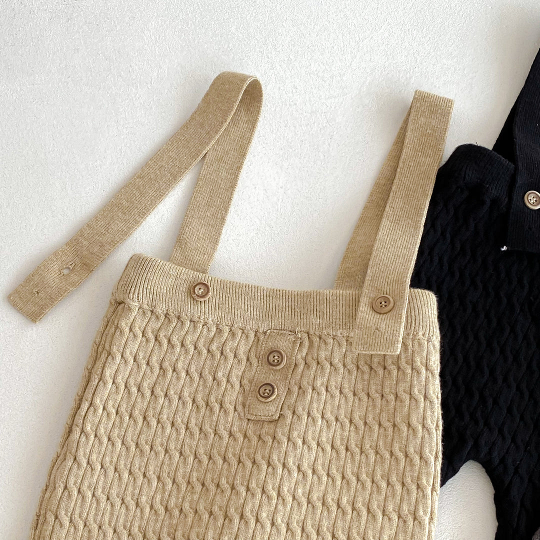 Baby knitted striped sweater&overalls 2PCS suit