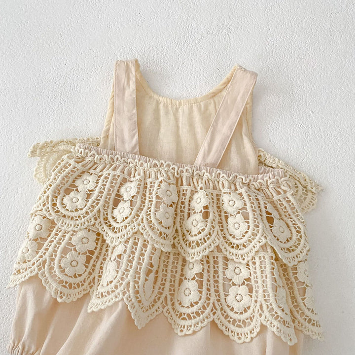 Baby cotton suspender lace romper