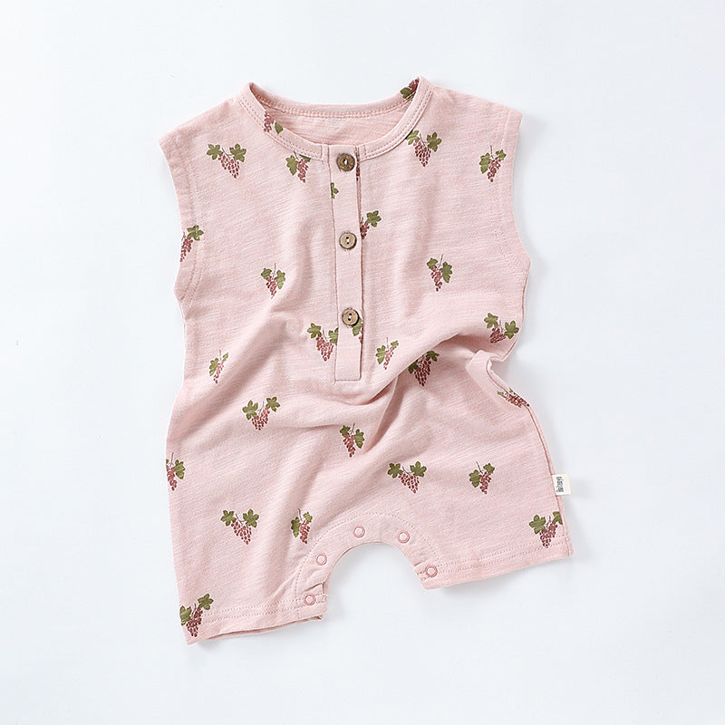 Summer boys girls pure cotton sleeveless button romper