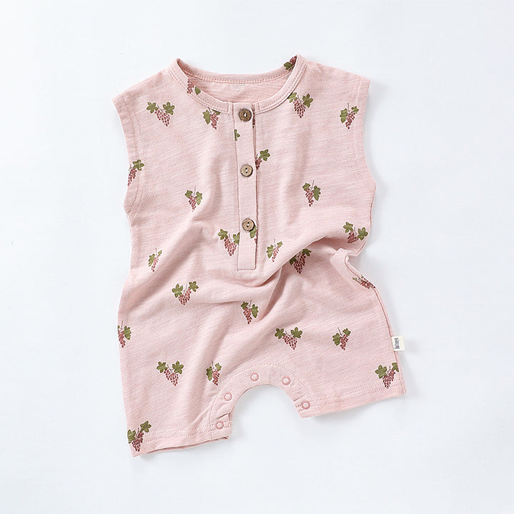 Summer boys girls pure cotton sleeveless button romper