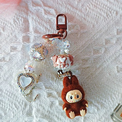 Diamond Mini Flocked Labubu keychain bag pendant