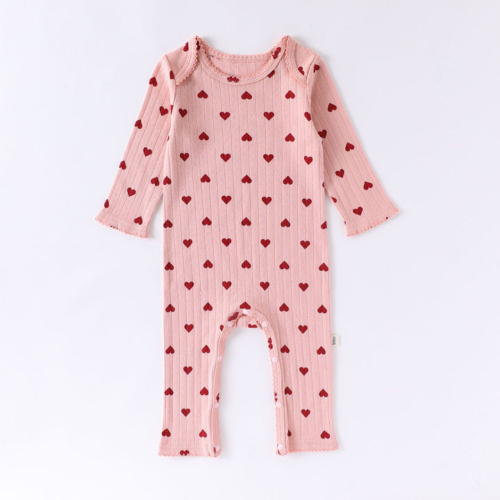 Baby pure cotton heart bow printed jumpsuit romper