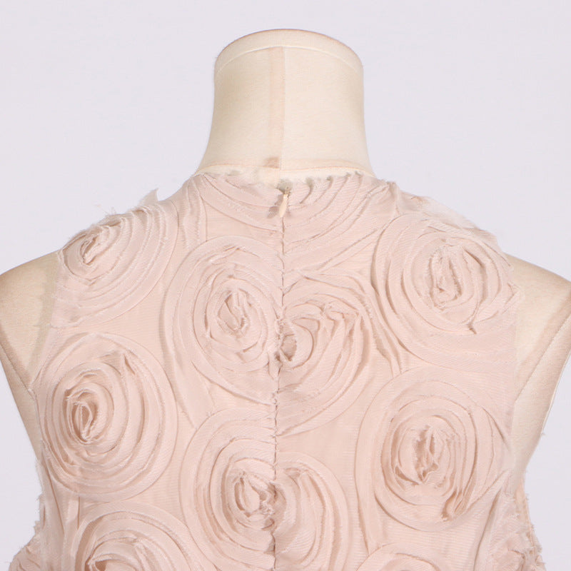 Retro round neck sleeveless 3D flower dress