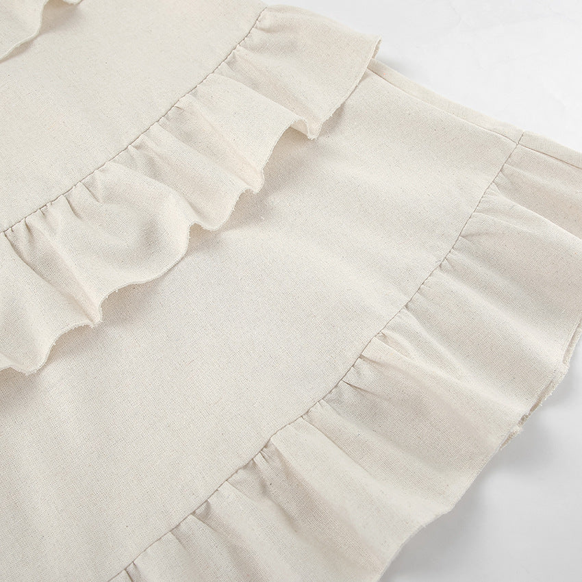 Halter Neck Ruffle Layered Linen Mini Dress