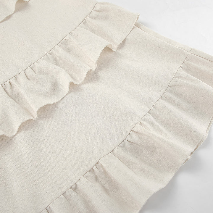 Halter Neck Ruffle Layered Linen Mini Dress
