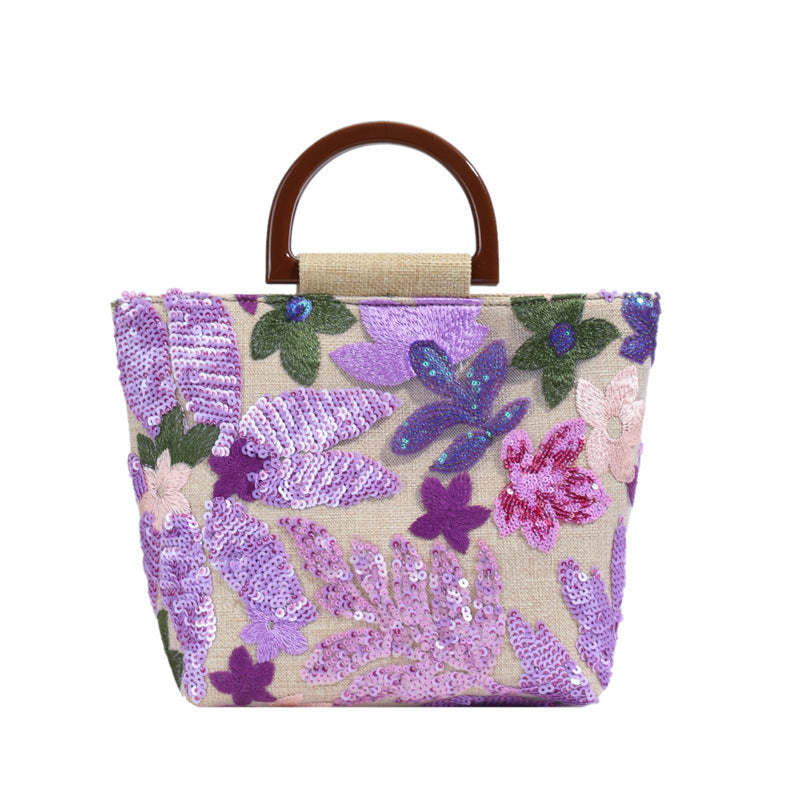 Colorful Sequins floral Mesh Embroidered Jacquard Tote bag