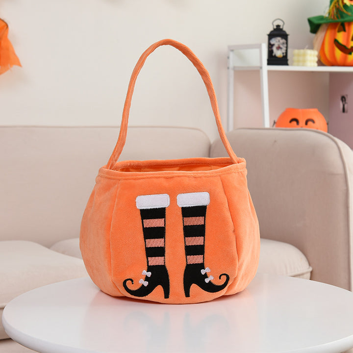 Halloween flannel pumpkin candy basket with skull ghost pattern