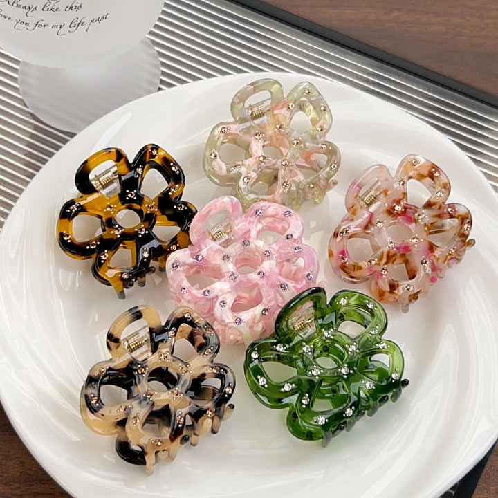 Hollow flower diamond acetate hair claw clips