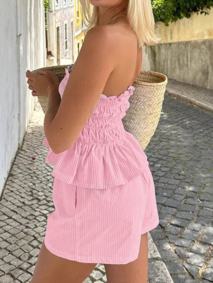 Women's ruffled tube top shorts suit