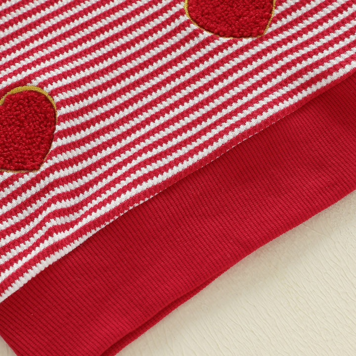 Valentine's Heart-embroidered pullover sweater for baby girls