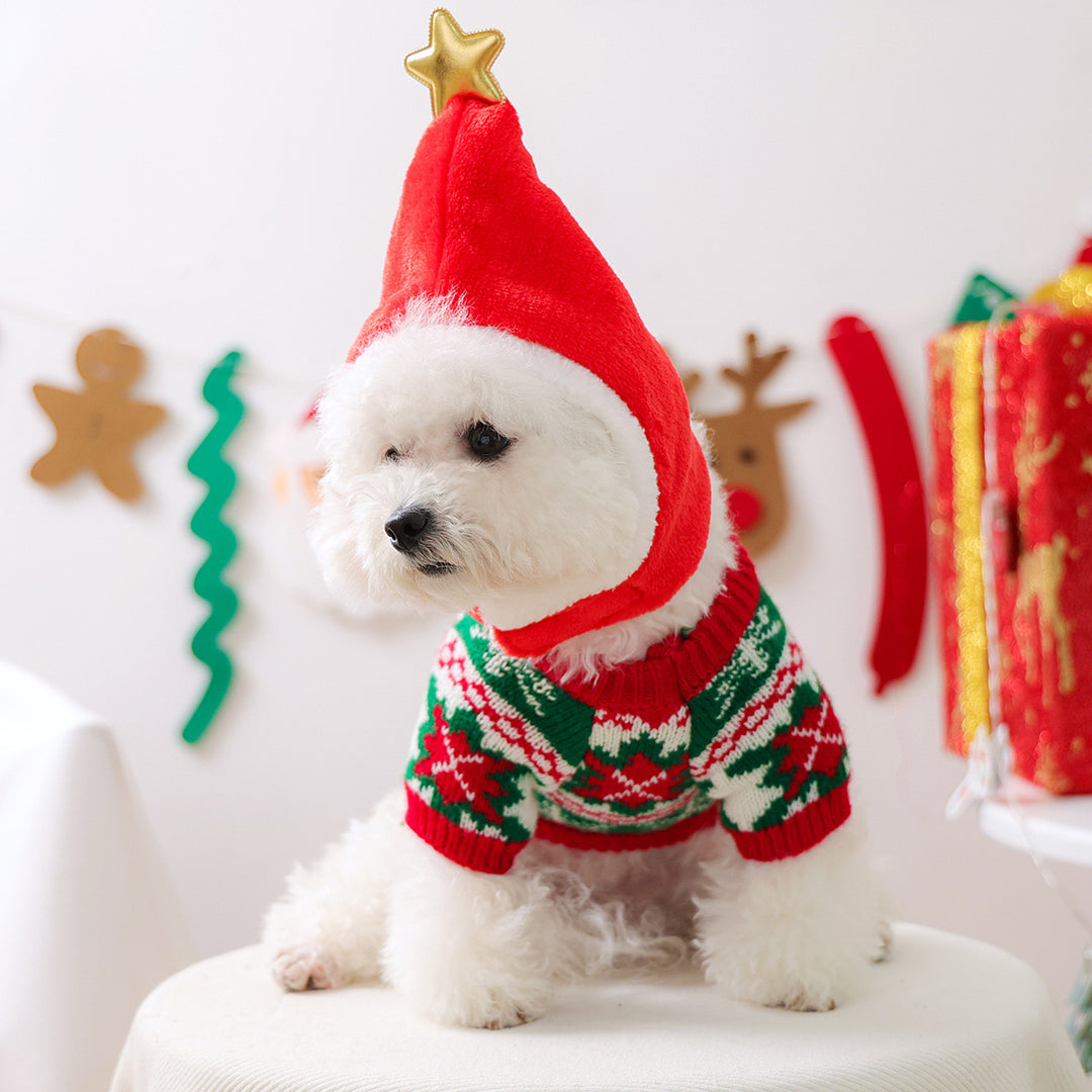 Puppy&Kitten Christmas Sweater&hat 2pcs set pet clothes