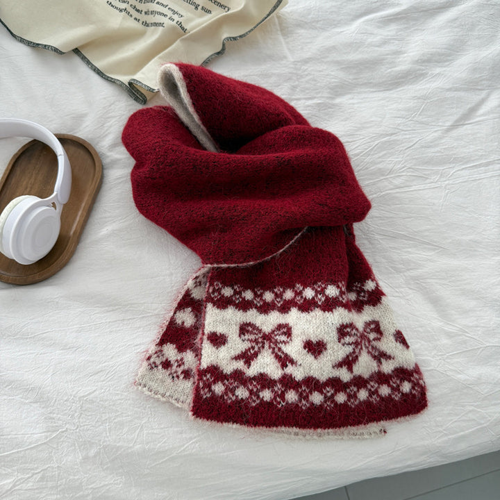 Bow Jacquard Warm Scarf