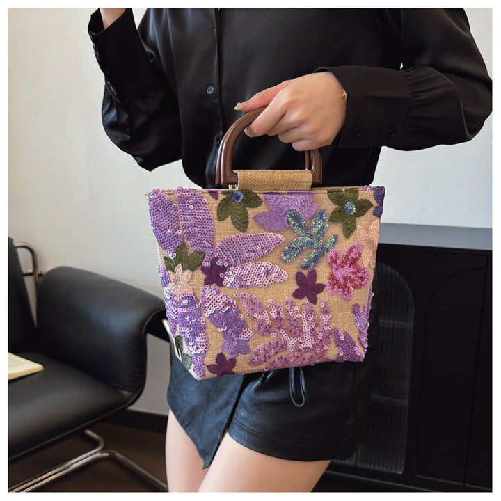 Colorful Sequins floral Mesh Embroidered Jacquard Tote bag