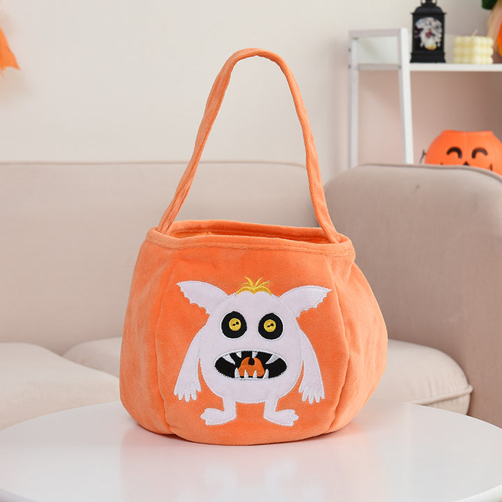 Halloween flannel pumpkin candy basket with skull ghost pattern