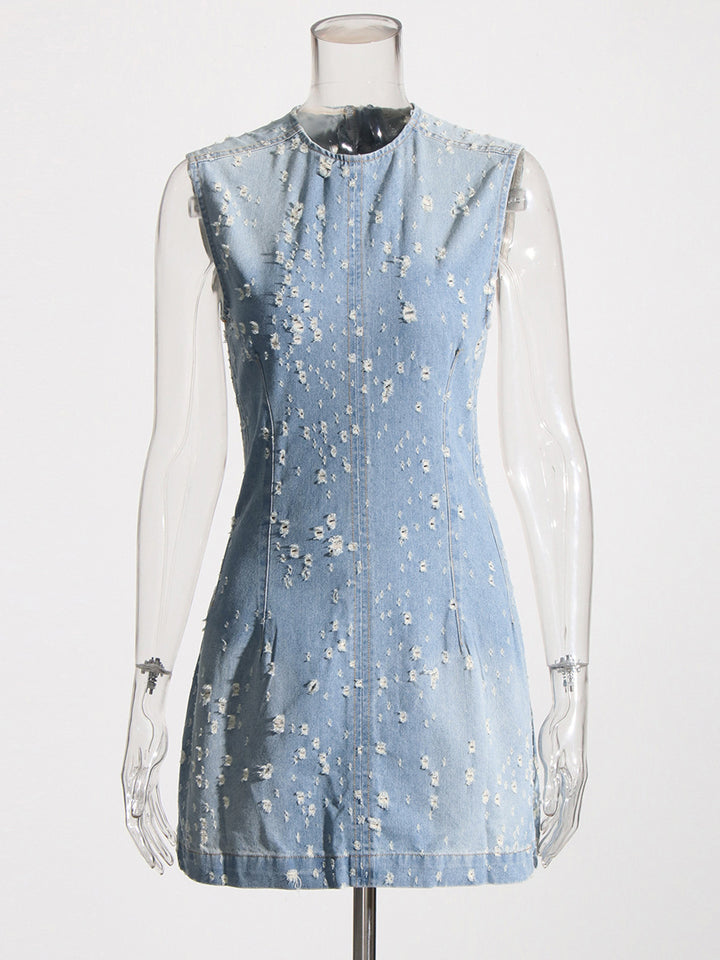 Women's distressed ripped denim mini dress