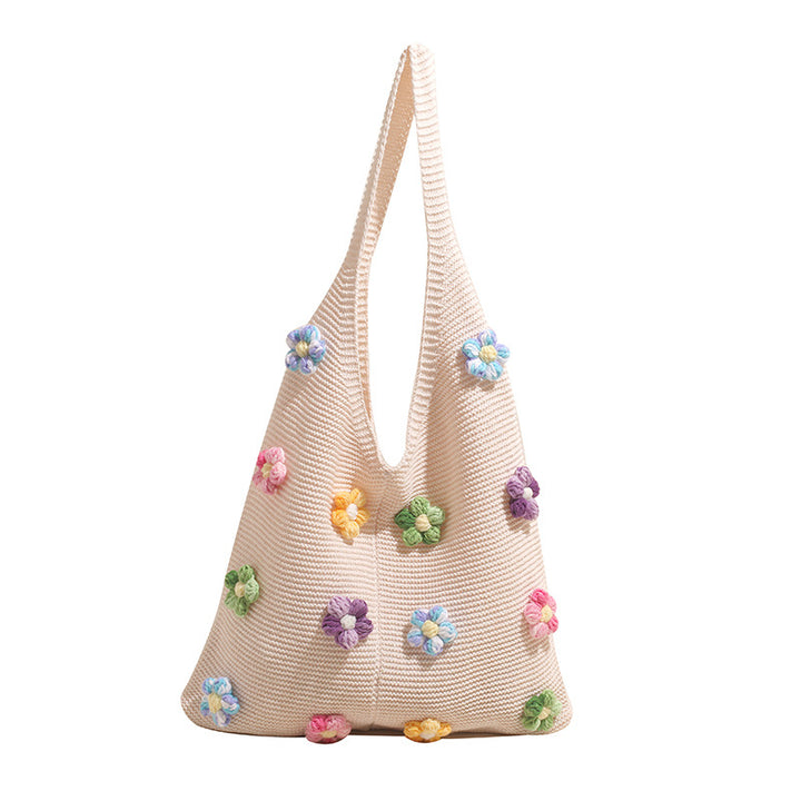 Summer colorful knitted flower shoulder tote bag