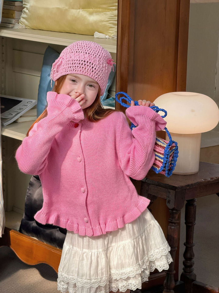 Girls' sweet pink knitted sweater cardigan
