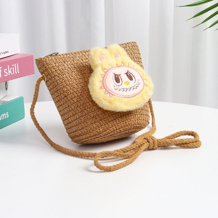 Cartoon cute monster Handmade Woven Straw Crossbody Bag