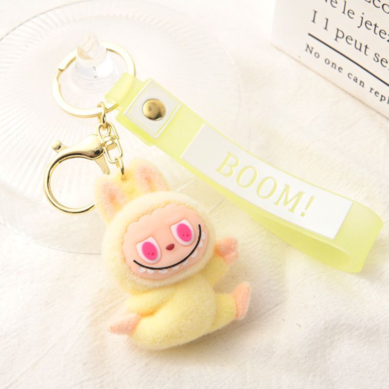Flocking Yoga labubu keychain Labubu pendant cute gift