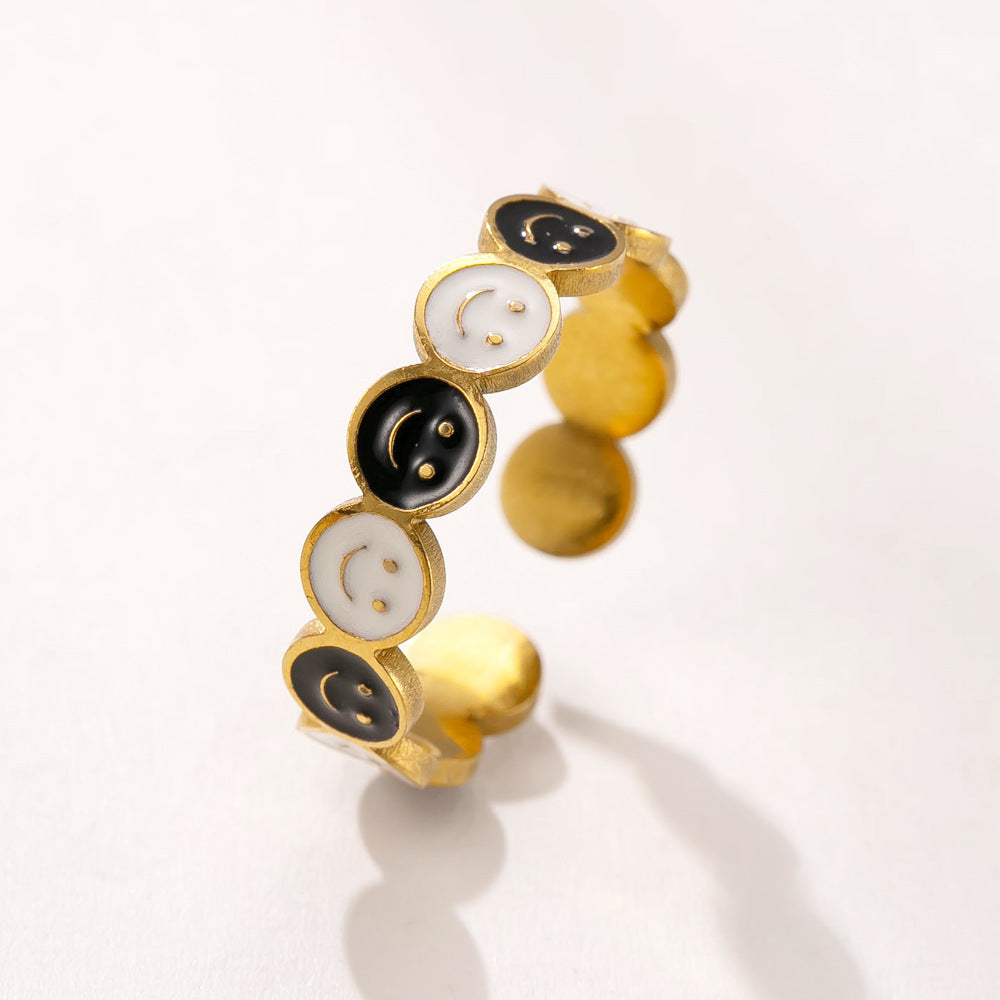 Colorful smiley flower adjustable titanium steel ring