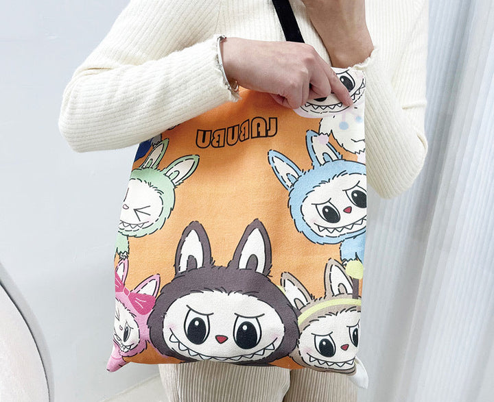 Labubu canvas shoulder bag large capacity tote bag