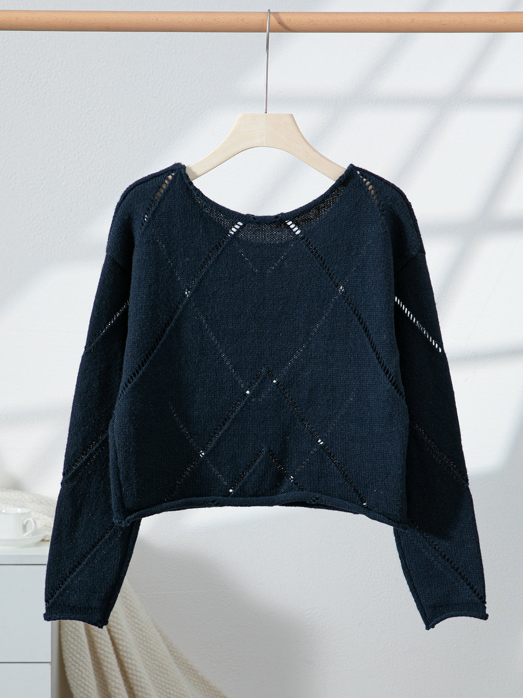 Navy hollow thin knitted sweater for women