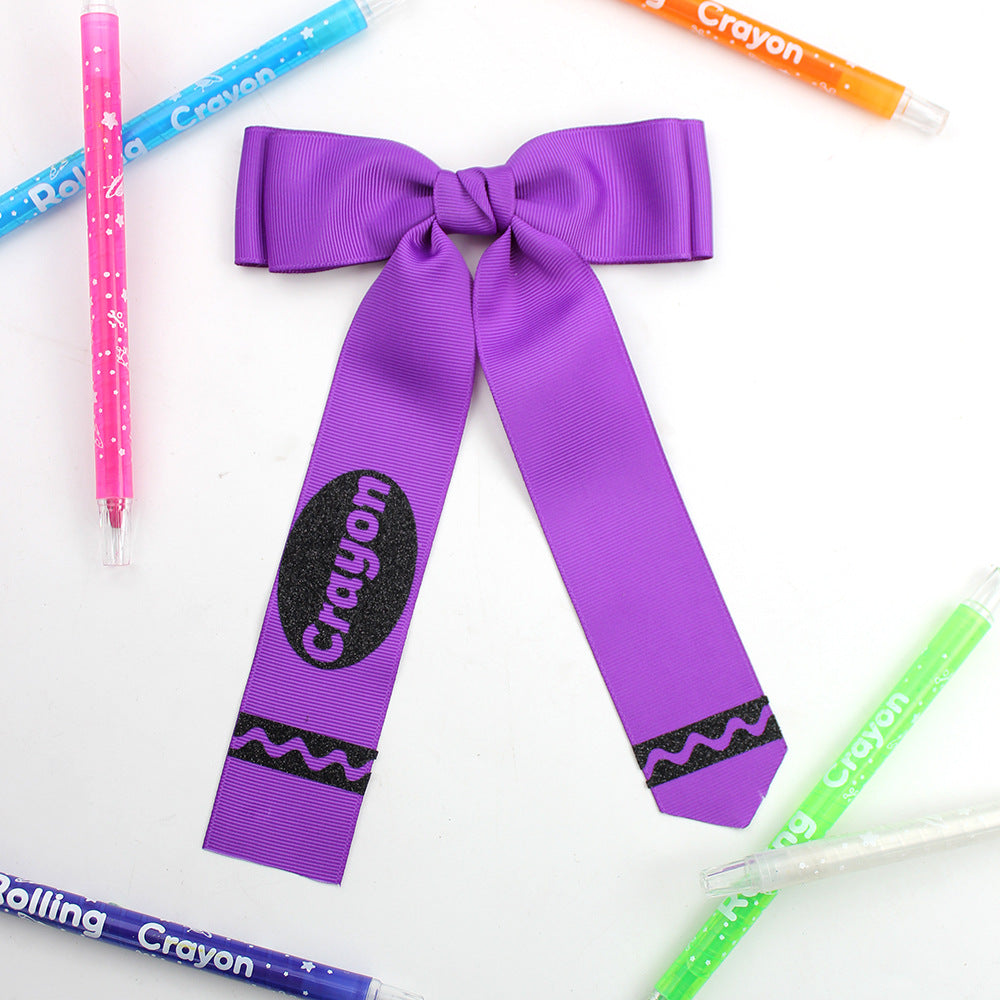 Back to school crayon  ribbon bow hair clips