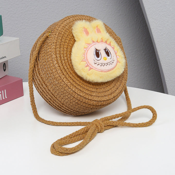 Cartoon cute monster Handmade Woven Straw Crossbody Bag