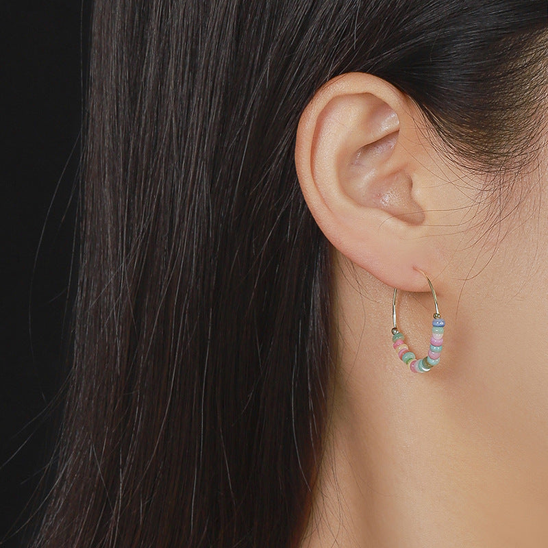 Beach Days Multi Bead Gold Hoop Earrings