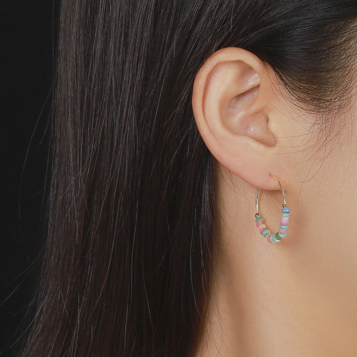 Beach Days Multi Bead Gold Hoop Earrings