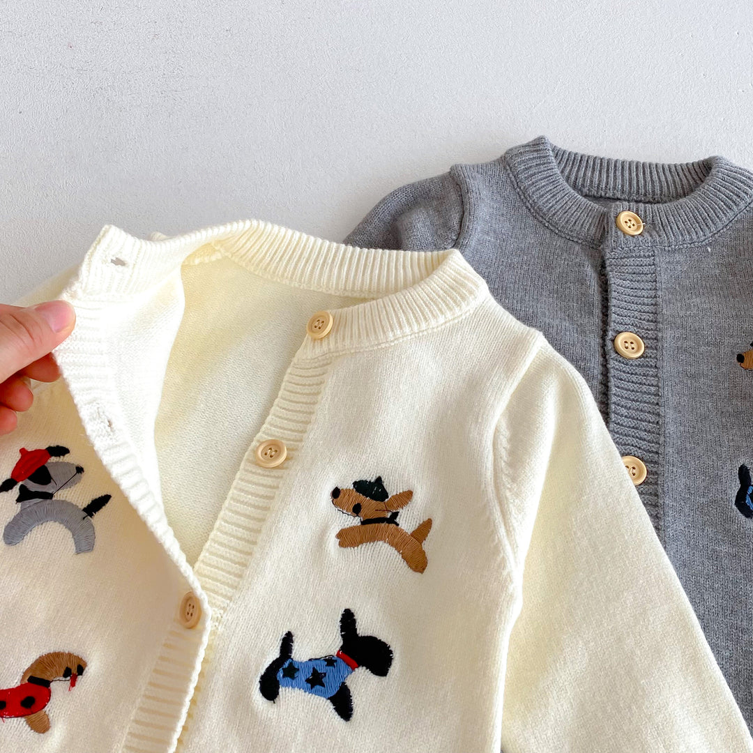 Baby puppy embroidered knitted warm romper
