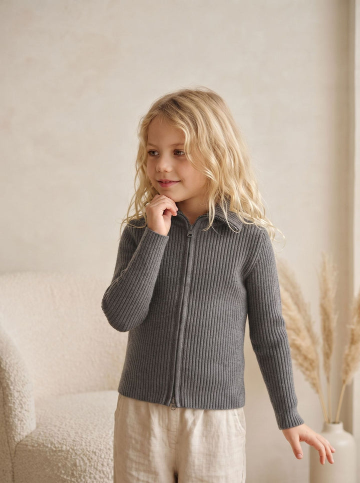 Girls' Ribbed Zipper Knit Cardigan Sweater Coat