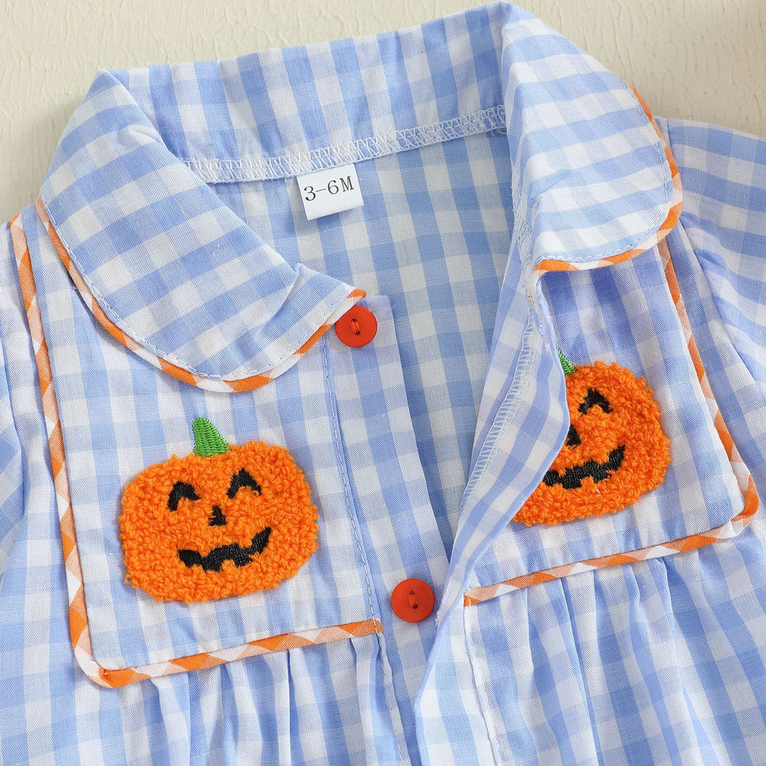 Halloween lapel pumpkin embroidery short sleeved triangle romper
