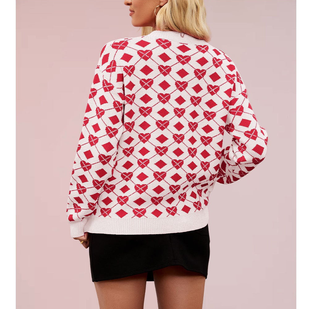 Valentine's Day Round Neck Pullover Heart sweater