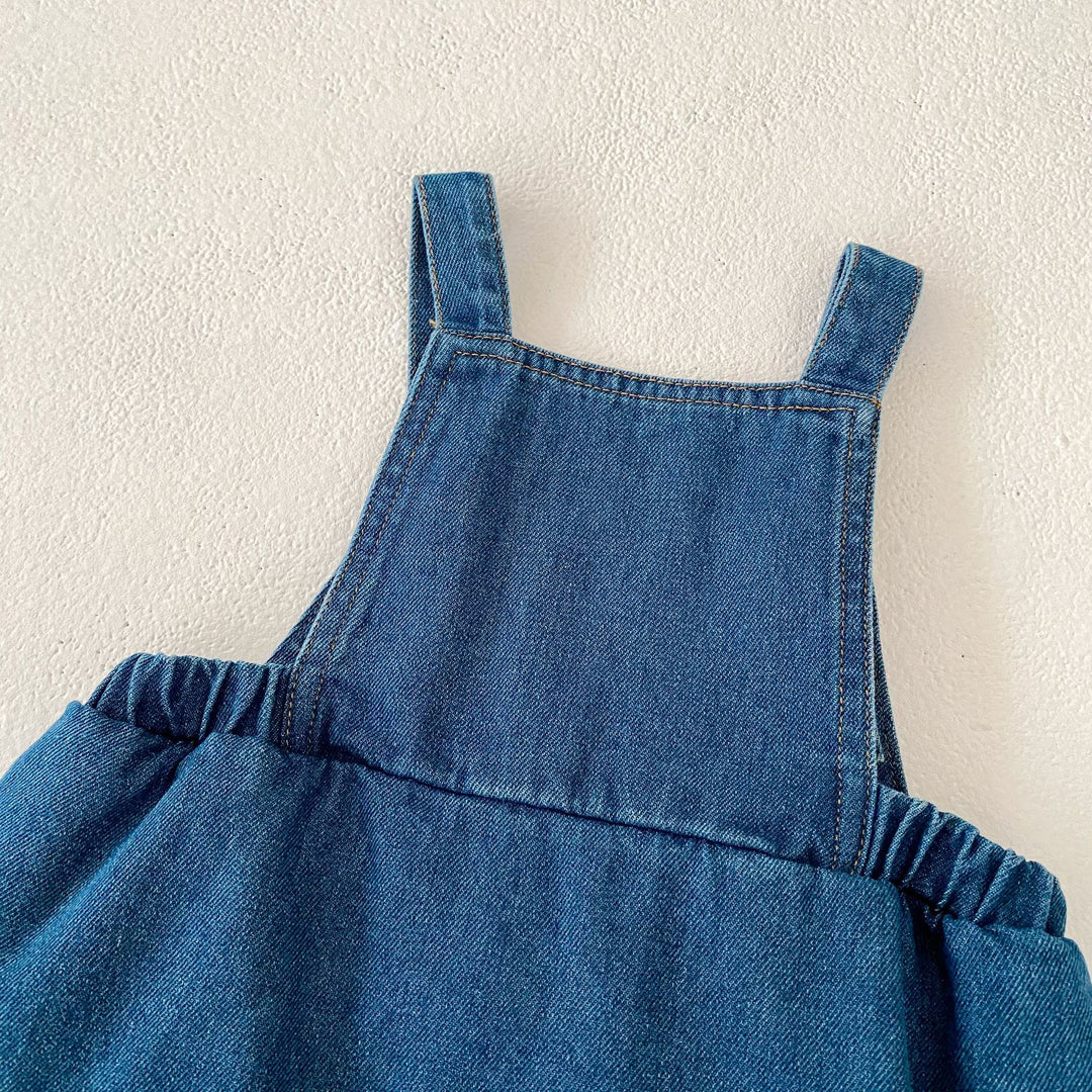 Baby denim Bear patch embroidered overalls skirt&romper
