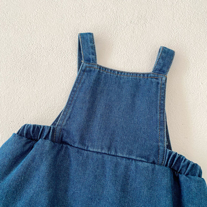 Baby denim Bear patch embroidered overalls skirt&romper