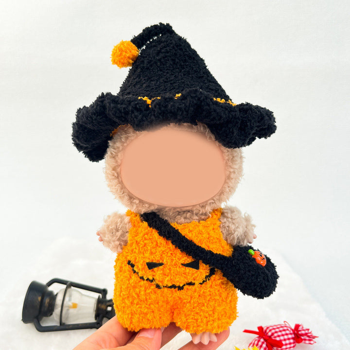 Hand-crocheted pumpkin jumpsuit for labubu Halloween doll clothes