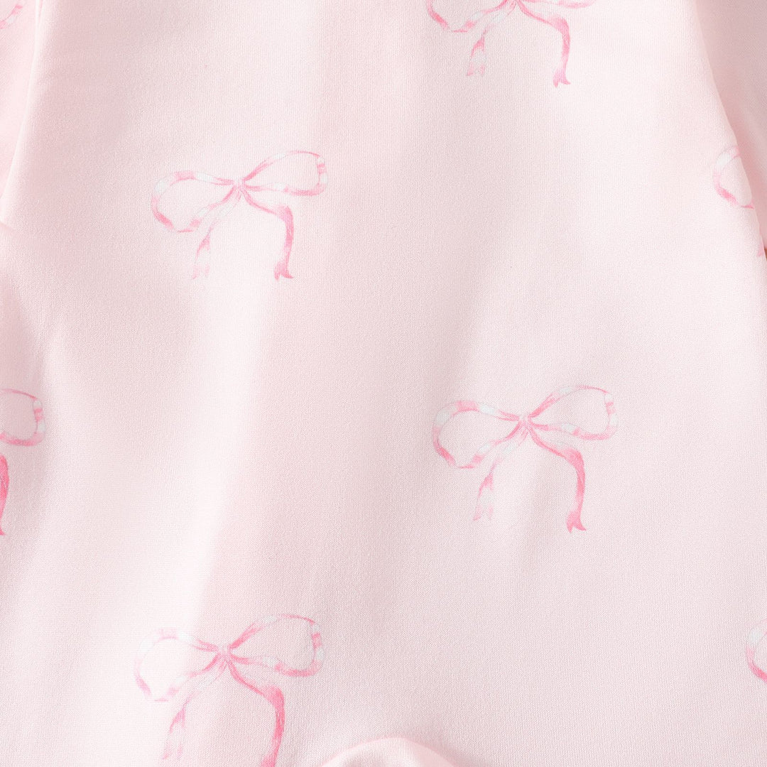 Sweet Bow Pink Bodysuit Long Sleeve Zipper romper