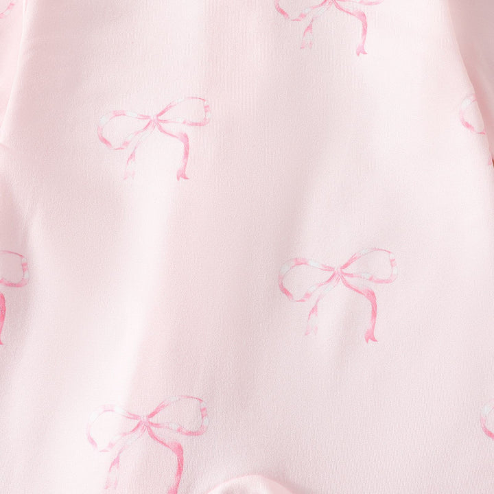 Sweet Bow Pink Bodysuit Long Sleeve Zipper romper
