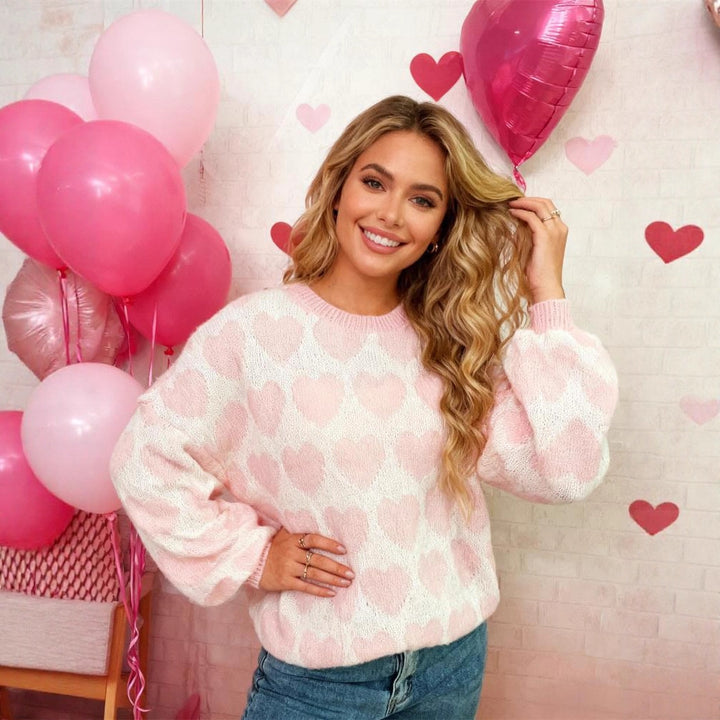 Women's Valentine's Day all-over heart knitted Sweater