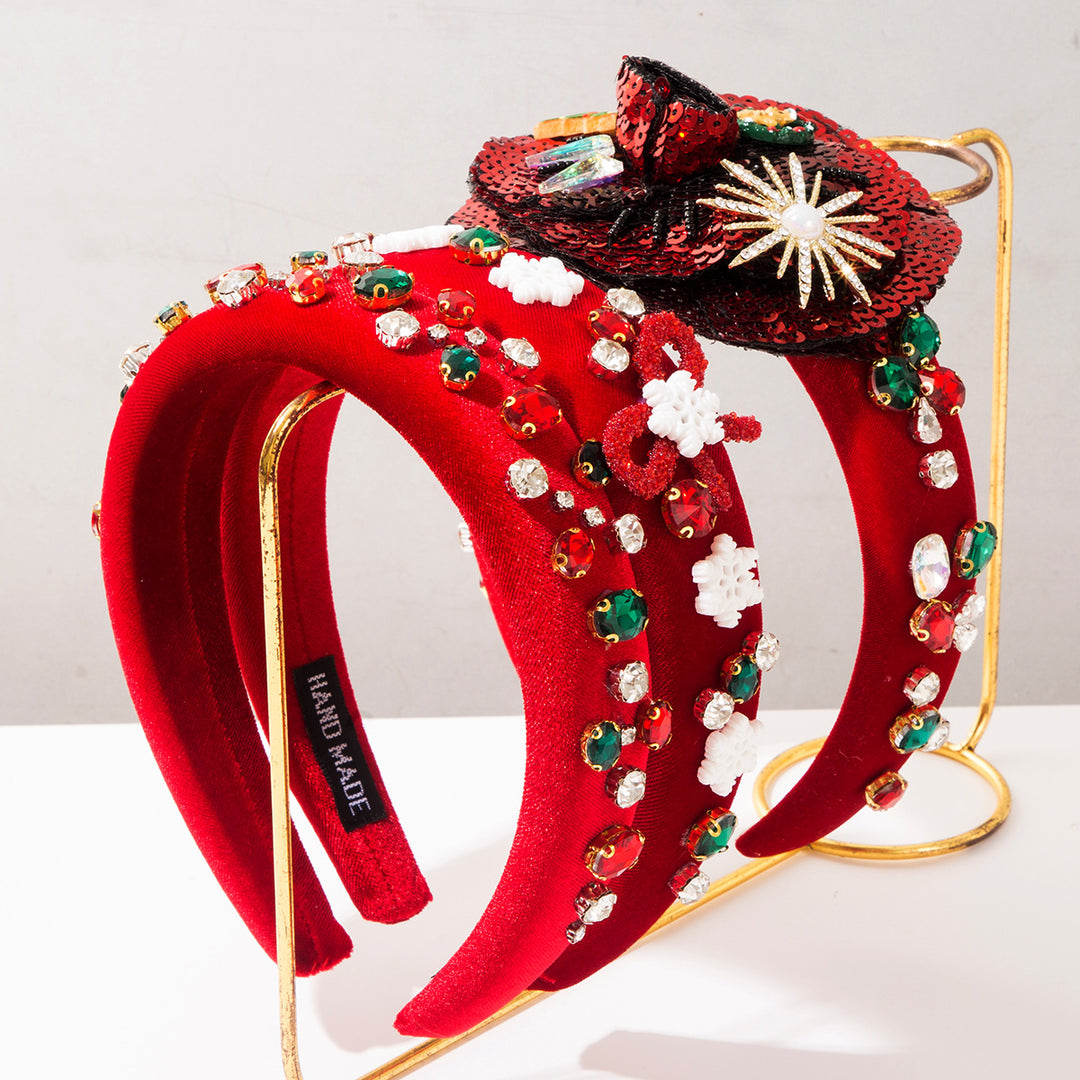 Christmas Red Velvet Snowflake Bow Charms Headband