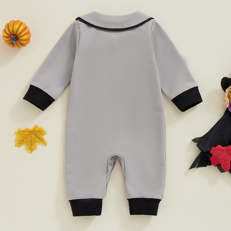 Baby gentleman style Halloween boy spider embroidery romper
