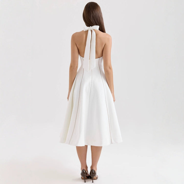 French retro elegant backless halter neck midi dress