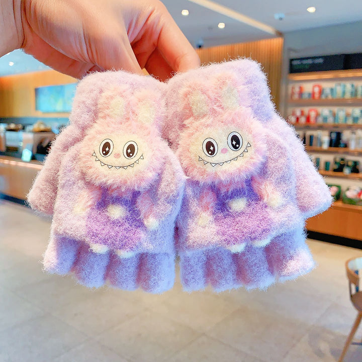 Cute monster Convertible Flip Top furry gloves for kids