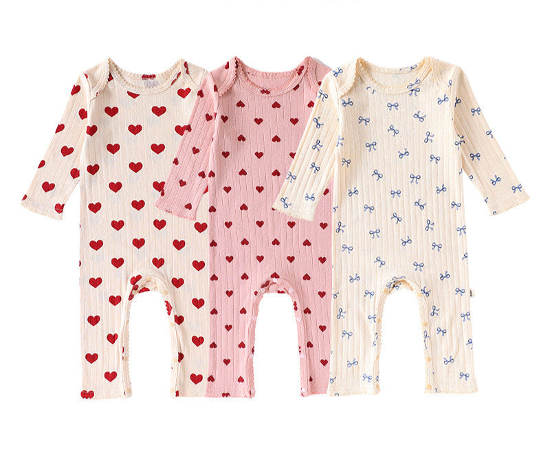 Baby pure cotton heart bow printed jumpsuit romper