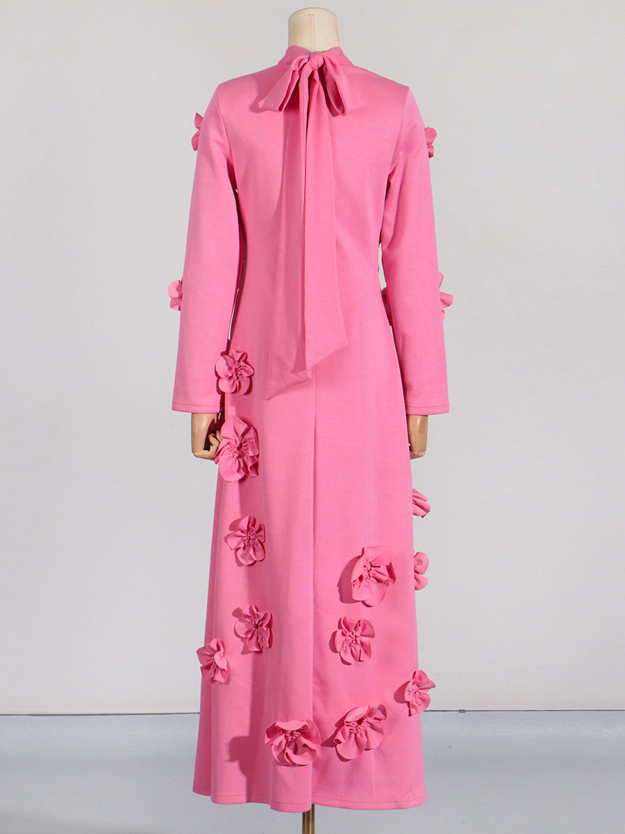Pink Flower embellished Maxi dress 3D flower collage dress